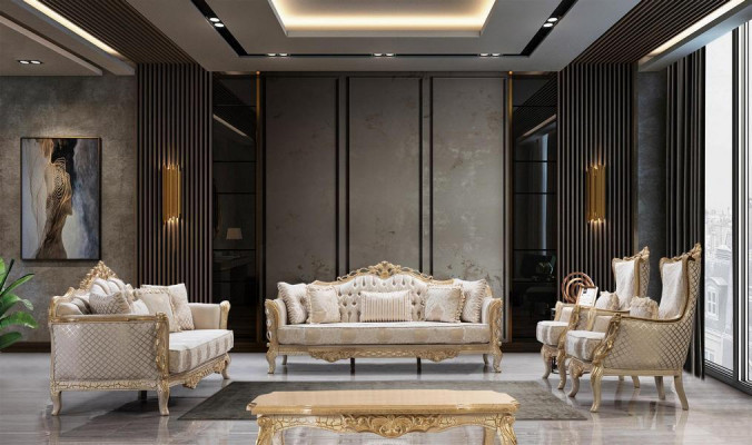 Zestaw sofowy Sofa 3+1 Fotel Salon Luksusowy Zestaw Sof Włókienniczy Nowość
