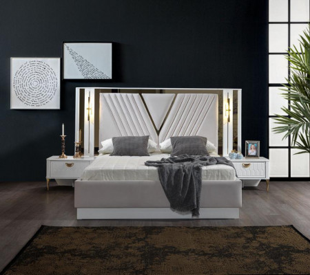 Sypialnia Zestaw Łóżko 2x Stolik nocny 4-częściowy design nowoczesny luksus w komplecie