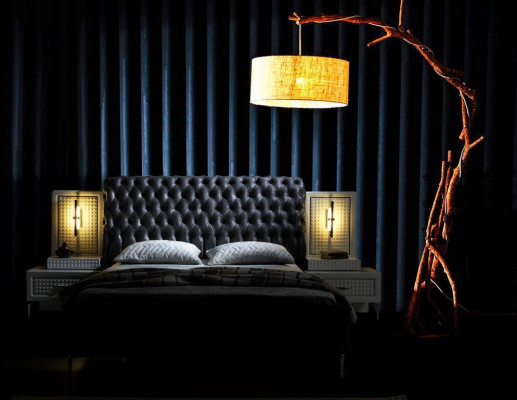 Elegancki zestaw do sypialni Chesterfield w Czarnym I Białym