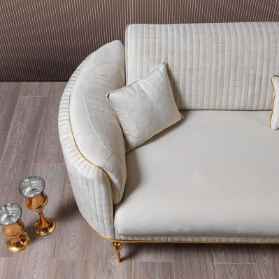 Sofa 3-osobowa Designerska Sofa Kanapa Podkładka Sofy Włókienniczy Biały Nowoczesna Trzyosobowa