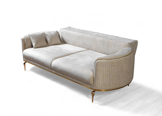 Sofa 3-osobowa Designerska Sofa Kanapa Podkładka Sofy Włókienniczy Biały Nowoczesna Trzyosobowa