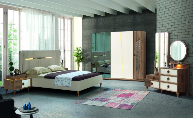Sypialnia Szafa Szafa Drewno Design brązowe luksusowe Szafki LED