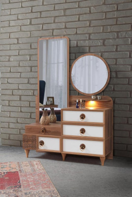 Komoda Chambre à Coucher Avec Miroir Bois Meuble Luxe Meuble 2-częściowa Ensemble Neuf