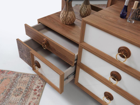 Komoda Chambre à Coucher Avec Miroir Bois Meuble Luxe Meuble 2-częściowa Ensemble Neuf