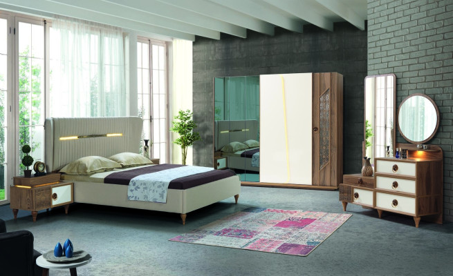 Komoda Chambre à Coucher Avec Miroir Bois Meuble Luxe Meuble 2-częściowa Ensemble Neuf