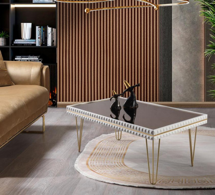 Szafka kawowa do salonu Tabela Design Meble Luxury 111x64 Sofa Biały