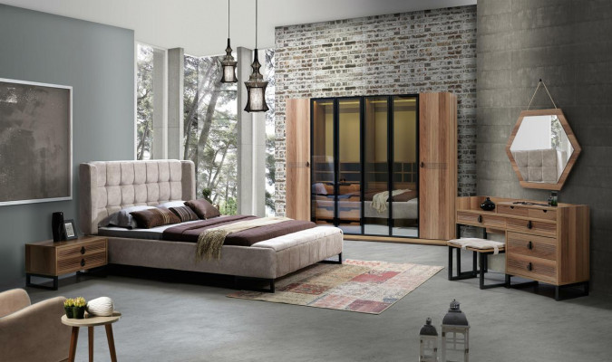 Sypialnia Stolik nocny Design Side Drewno z Metal Luxury New