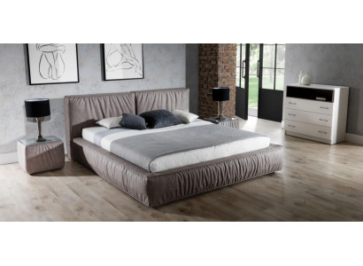 Zestaw Sypialnia Brązowe Łóżko Stolik nocny Elegancki Design Nowoczesne Meble Drewniane 3-częściowy