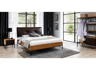 Łóżko Drewno Loft Designerskie łóżko Podkładka Skóra Włókienniczy Materiał Hote 140 160 180 x 200