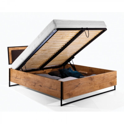 Loft Łóżko Drewno Designerskie łóżko Podkładka Skóra Włókienniczy Materiał Hote 140 160 180