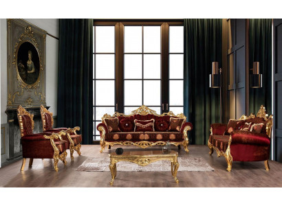 Bordeaux Czerwony Zestaw sofowy Couch Gold Classic Meble Tabela 5szt.