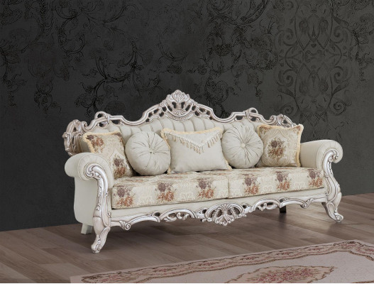 Barokowy Biały Zestaw sofowy Sofa Podkładka Meble Fotel Tabela 5-częściowa.