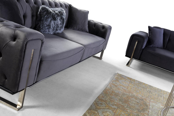 Luksusowa Sofa Chesterfield 3-osobowa Szara Podkładka Włókienniczy Kanapy