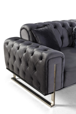 Luksusowa Sofa Chesterfield 3-osobowa Szara Podkładka Włókienniczy Kanapy