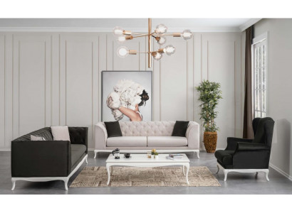 Chesterfield Kompletna Sofa Tkaninowa Sofy Tapicerowane Zestaw 4szt Czarny