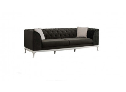Pokój dzienny Trzyosobowa kanapa Chesterfield Sofa 3 miejsce do siedzenia Czarny materiał Sofa materiałowa