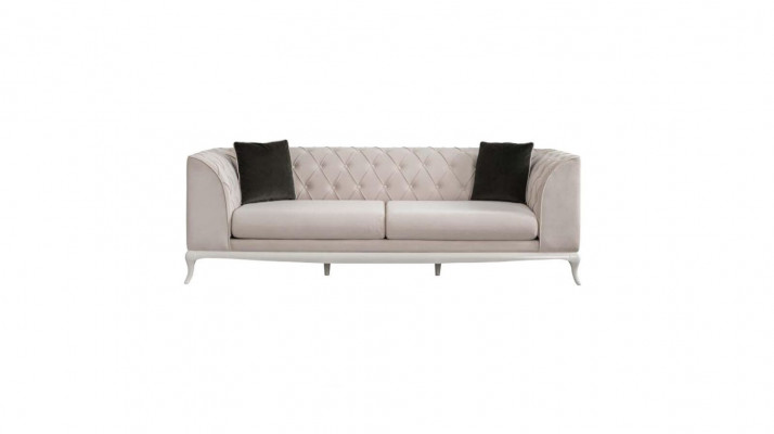 Sofa materiałowa do salonu Trzyosobowa kanapa Chesterfield Sofa 3 miejsce do siedzenia Beżowy materiał