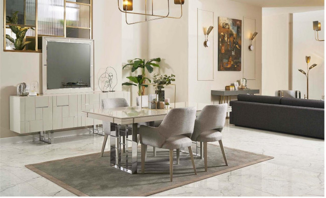 Grupa dinette jadalnia jadalnia komplet mebli do jadalni 9-częściowy Drewno beż