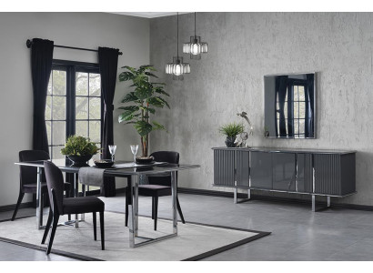 Luksusowy zestaw do jadalni 6 szt. Stół obiadowy z 4x Krzesła designerski kredens z Lustro