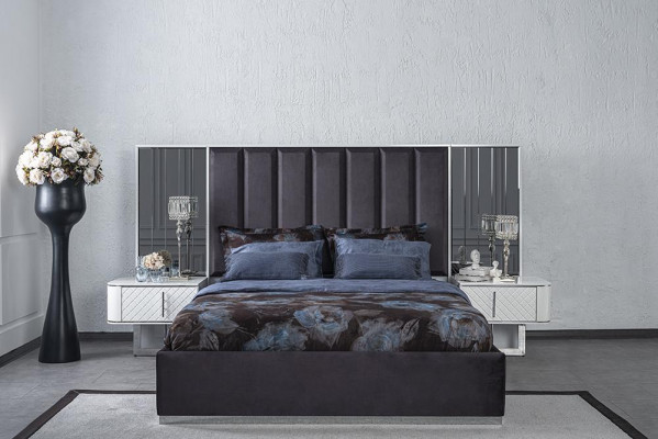Łóżko Dwuosobowe Nowoczesne 2x Szafki nocne Sypialnia Zestaw Luksusowe Meble Design