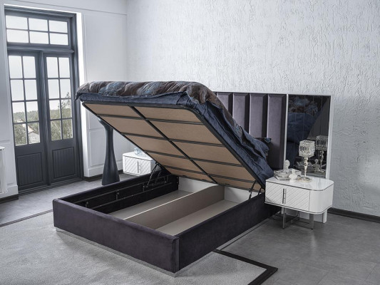 Łóżko Dwuosobowe Nowoczesne 2x Szafki nocne Sypialnia Zestaw Luksusowe Meble Design