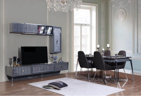 Stół obiadowy 6x Krzesło Grupa Tabela Meble 8 szt. Zestaw jadalniany Ustaw