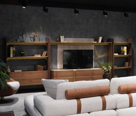 Luksusowa Jednostka ścienna Design Salon Ustawić Meble Brązowe Drewno Półka na książki Półki