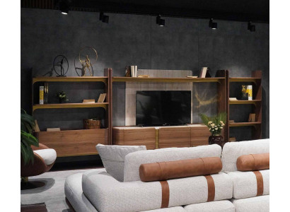 Luksusowa Jednostka ścienna Design Salon Ustawić Meble Brązowe Drewno Półka na książki Półki