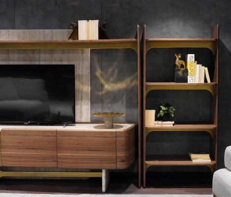 Luksusowa Jednostka ścienna Design Salon Ustawić Meble Brązowe Drewno Półka na książki Półki