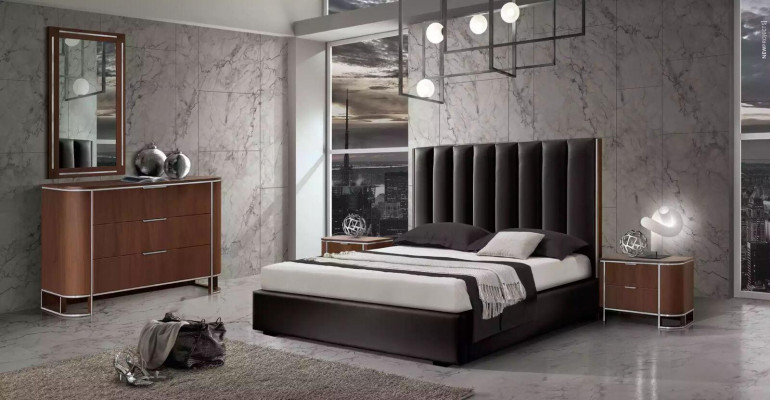 Kompletny nowoczesny zestaw Sypialnia Designerskie Łóżko + 2x Szafki nocne 3-częściowe