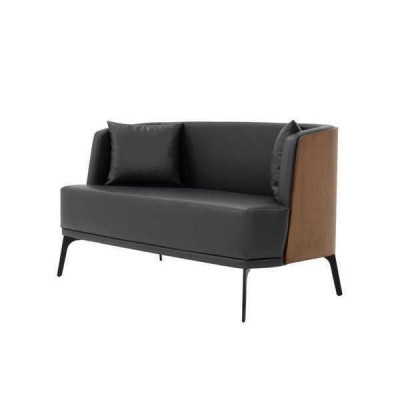 Czarny salon 2-miejsce do siedzenia Podkładka sztuczna skóra Sofa 2-osobowa Skóra Couch