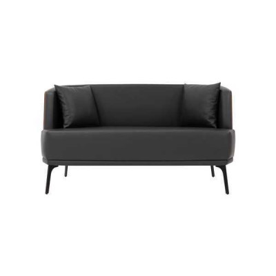 Czarny salon 2-miejsce do siedzenia Podkładka sztuczna skóra Sofa 2-osobowa Skóra Couch