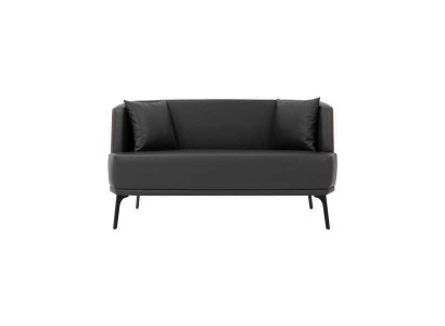 Czarny salon 2-miejsce do siedzenia Podkładka sztuczna skóra Sofa 2-osobowa Skóra Couch
