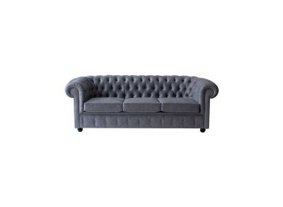 Chesterfield Szara, trzyosobowa, luksusowa kanapa, designerska sofa do salonu