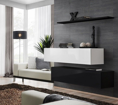 Living Pokój Czarny Jednostka ścienna Designer Szafki Zestaw półka ścienna Nowoczesne Nowe Meble