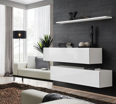 Ustawić Biały Zestaw 3-częściowej kompletnej szafki wiszącej Jednostka ścienna Ściana Półka Modern Design