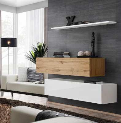 Jednostka ścienna 130 cm Designerska 2x Szafka Wisząca Ustaw Zestaw Meble Drewno Salon