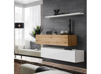 Jednostka ścienna 130 cm Designerska 2x Szafka Wisząca Ustaw Zestaw Meble Drewno Salon