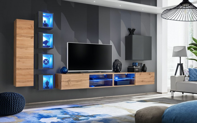 Zestaw jednostka ścienna 320 cm szafka ścienna stojak TV nowoczesny kredens mebel do salonu