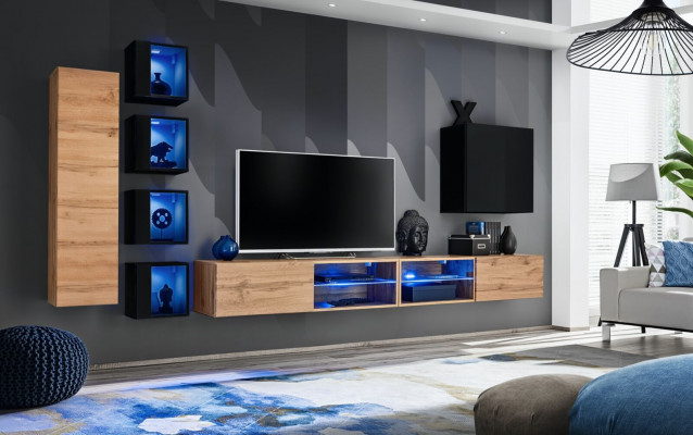 Kompletny Designerski Nowoczesny Jednostka Ścienna Ściana Półki Stojak TV Drewniane Meble Szafka Wisząca