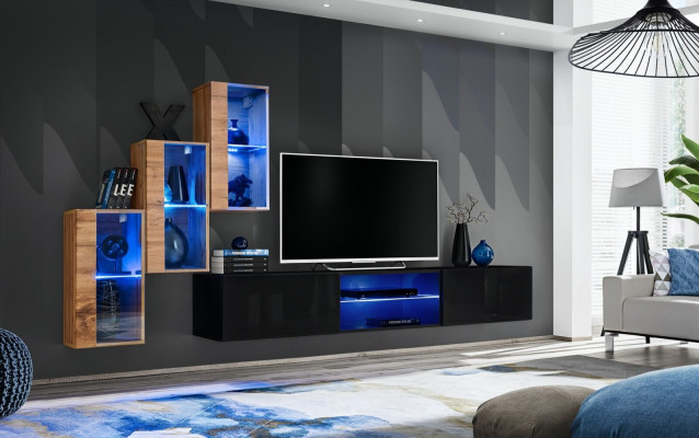 Całkowicie designerski nowoczesny Jednostka ścienna Ściana z półkami na stojak TV 3x szafka wisząca