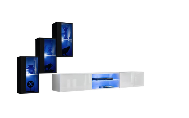 Nowa jednostka ścienna Czarny 3x szafka ścienna stojak TV Modern Set