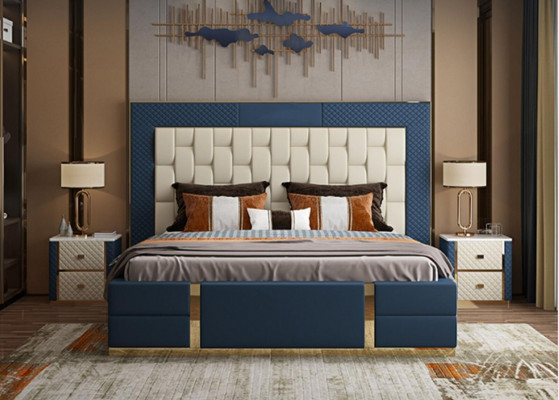 Łóżko designerskie z materacem sprężynowym Nowoczesne łóżko Łóżko Podwójne łóżko Hotel Luxury 180x200 Nowość