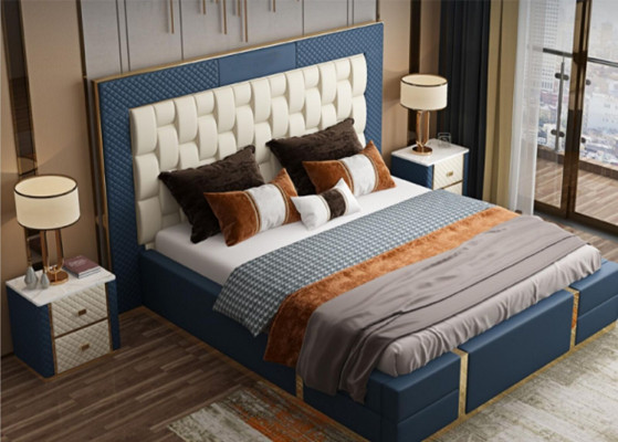 Łóżko designerskie z materacem sprężynowym Nowoczesne łóżko Łóżko Podwójne łóżko Hotel Luxury 180x200 Nowość