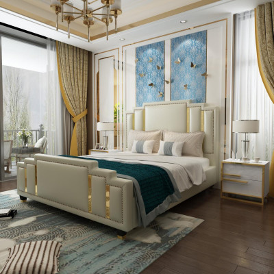 Skóra łóżko Podkładka Design Luxury Double Hotel Sleep Pokój łóżko