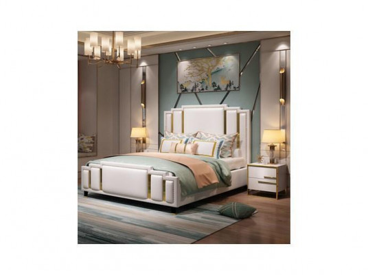 Luksusowy zestaw Sypialnia Design Łóżko 2x Stolik nocny Drewno Komplet 3 sztuki