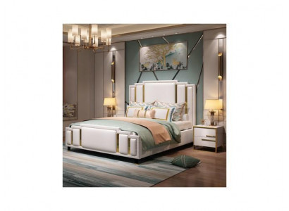 Luksusowy zestaw Sypialnia Design Łóżko 2x Stolik nocny Drewno Komplet 3 sztuki