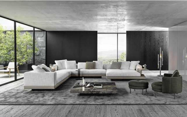 Kształt U Sofa Modern Narożnikowa kanapa Tapicerowana kanapa Włókienniczy Żywy krajobraz Zestaw narożny