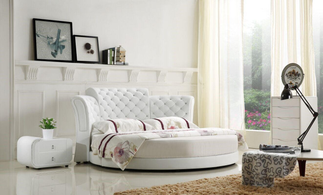 Okrągłe łóżko Okrągły Design łóżko Skóra Double Luxury Hotel Frame Sleeping Pokój