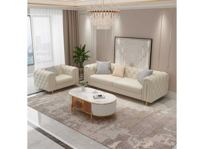 Komplet 2-częściowy zestaw sofowy do salonu trzyosobowa sofa nowoczesna Fotel Skóra